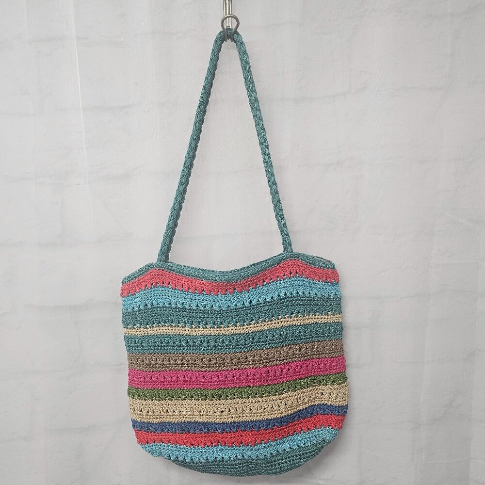 Merona Bag Shoulder Rainbow Woven Beach Boho Cottage Casual Blue